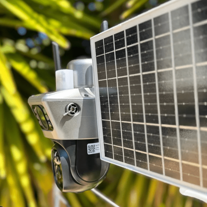 Mroace Solar Powered 2K Dual Lens AI Security Camera