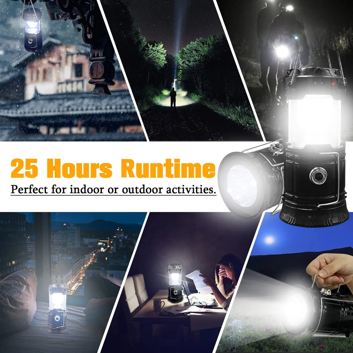 Mroace Solar Rechargeable Collapsible LED Lantern Flashlight