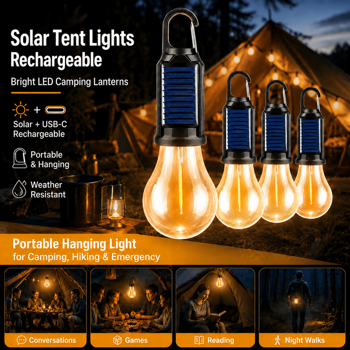 Mroace Solar Rechargeable LED Camping Lanterns