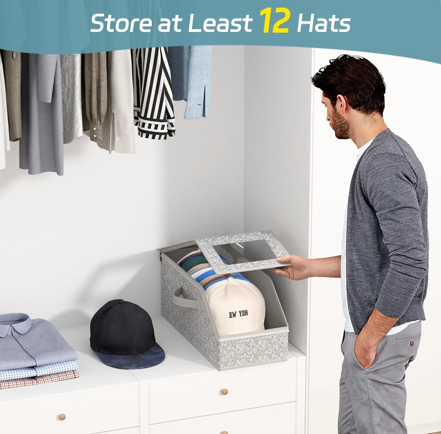 Mroace Stackable Baseball Cap Storage Box Holds Up to 24 Hats
