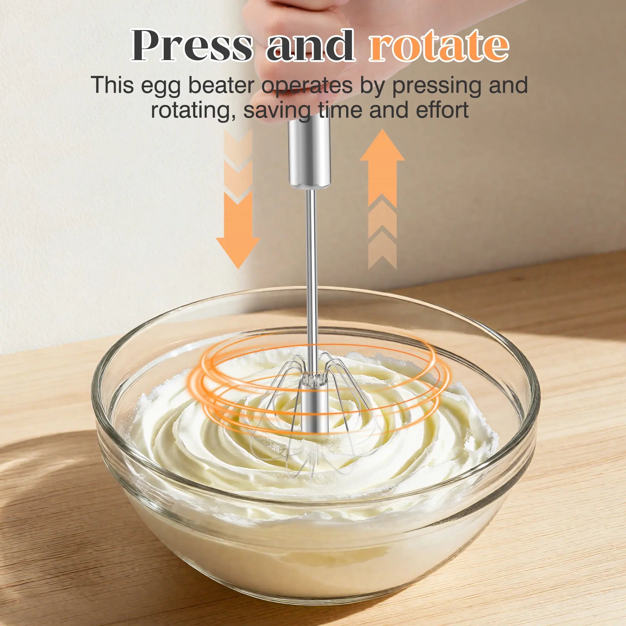 Mroace Stainless Steel Hand-Push Rotary Whisk Food