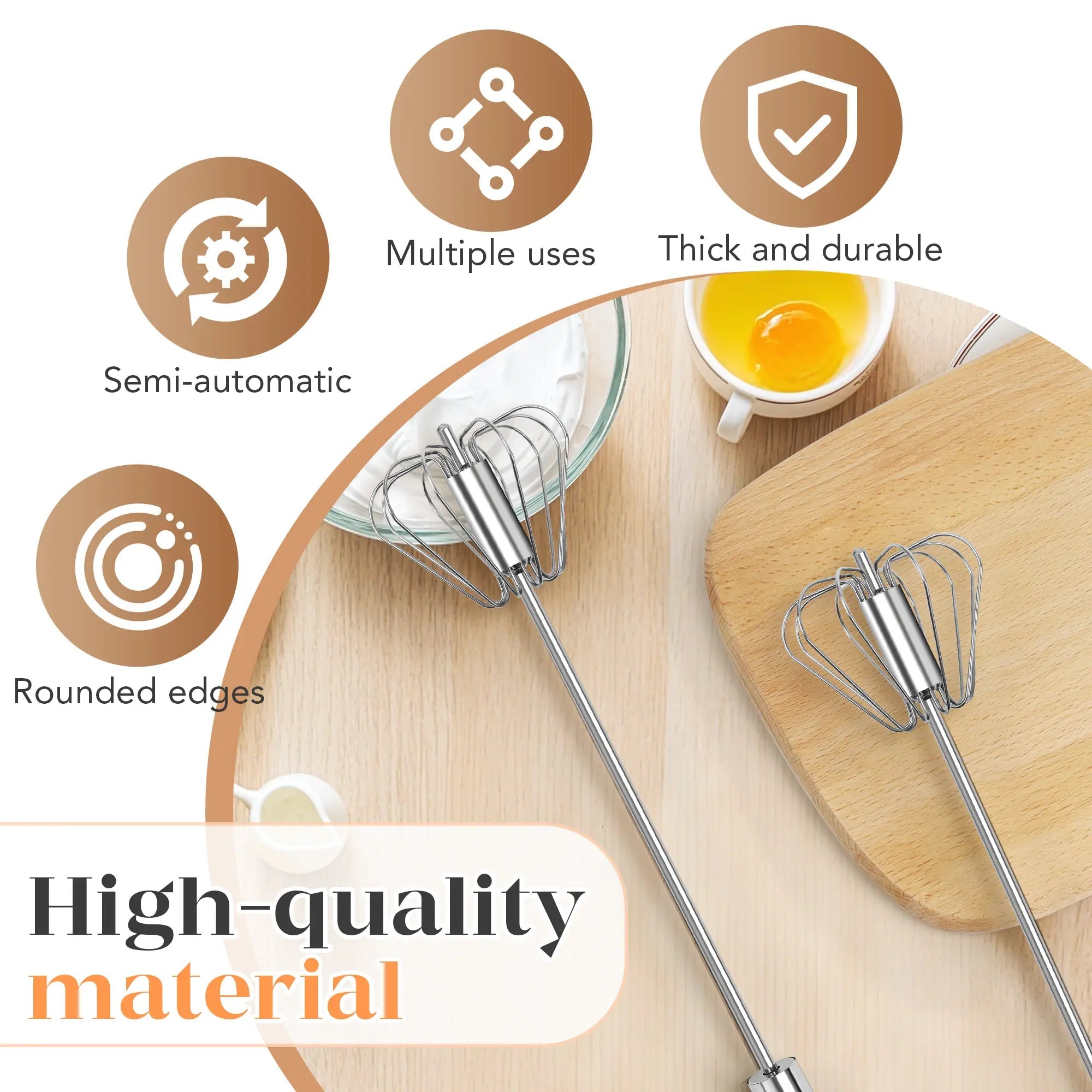 Mroace Stainless Steel Hand-Push Rotary Whisk Food