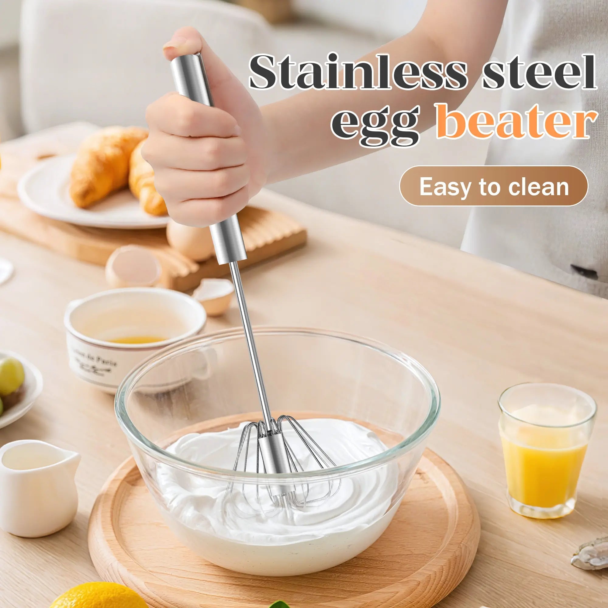 Mroace Stainless Steel Hand-Push Rotary Whisk Food