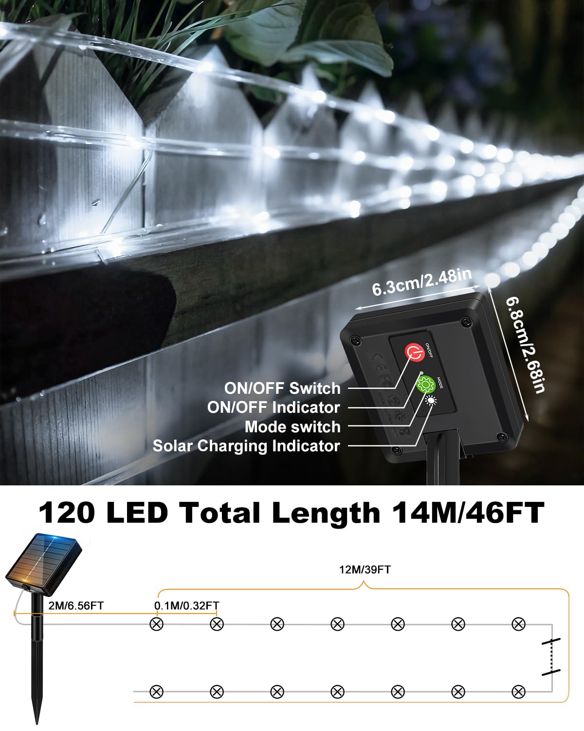 Mroace Waterproof Multicolor Solar Rope Lights