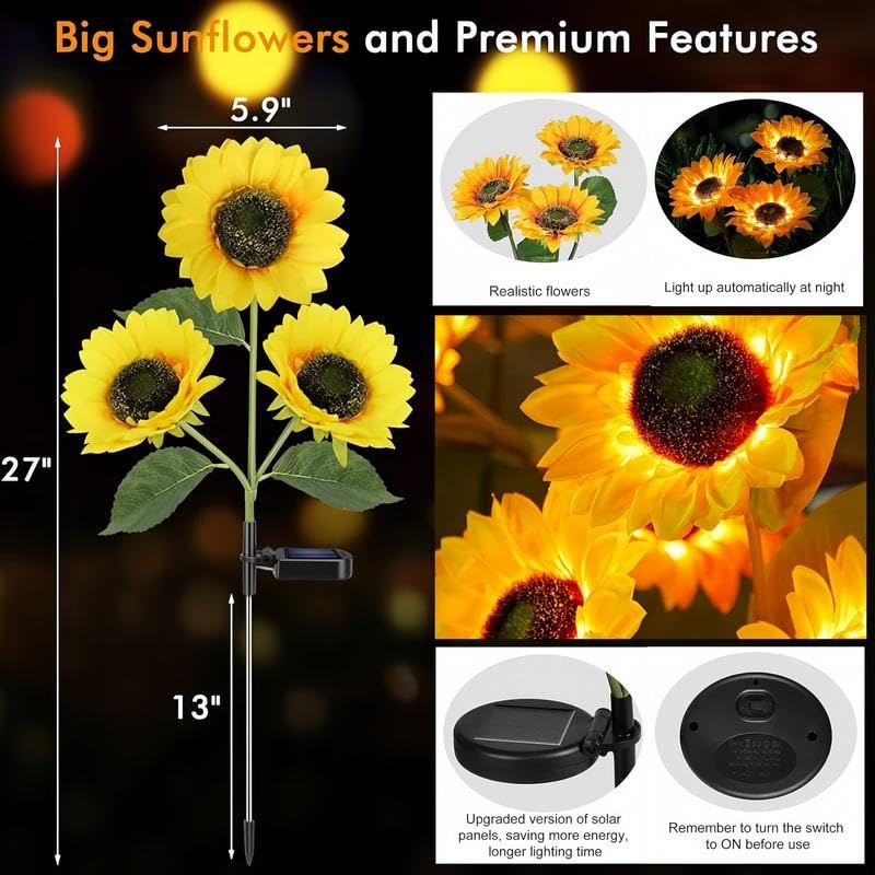 Mroace Waterproof Realistic Solar LED Sunflower Lights