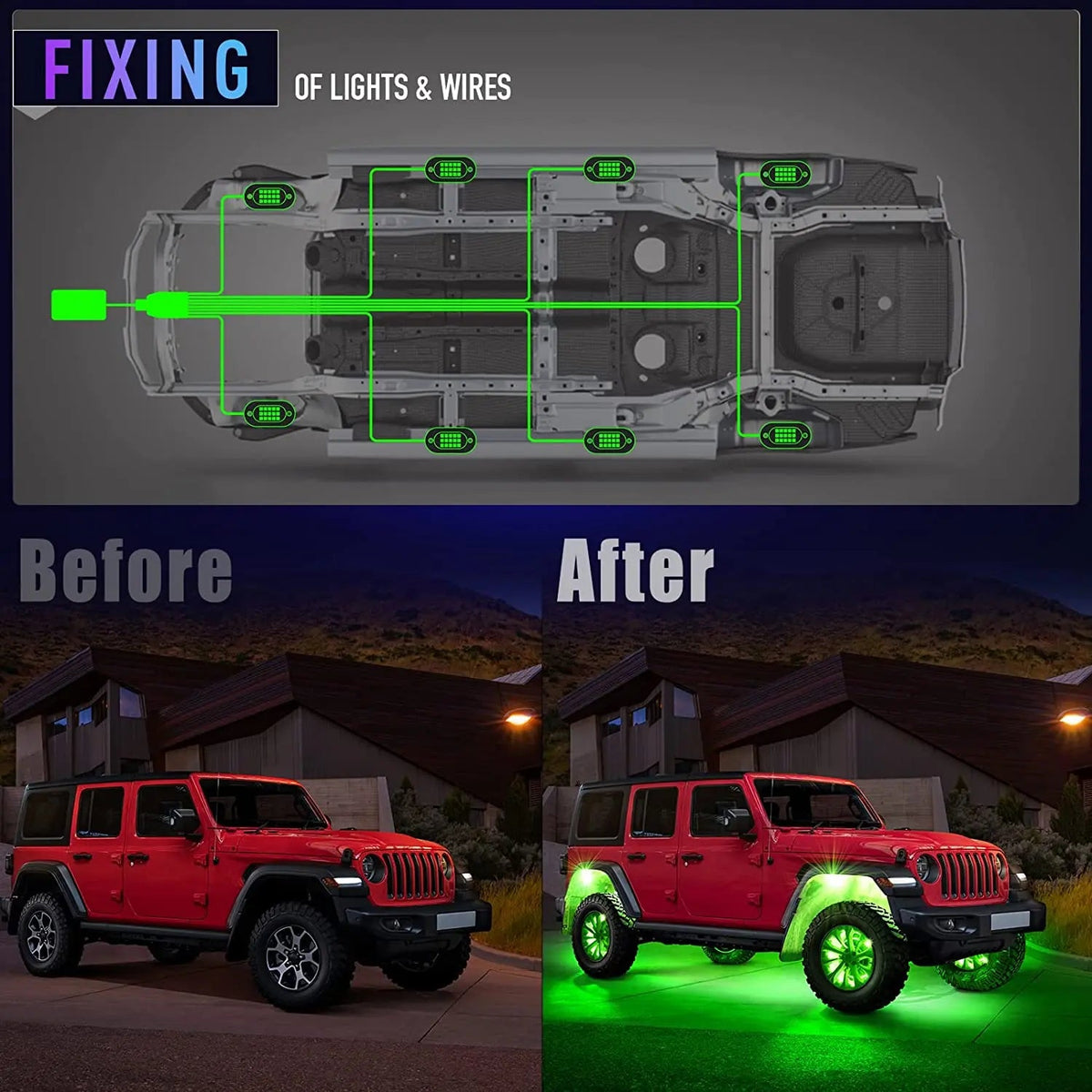 Mroace Waterproof RGB LED Car Strobe Light Kit