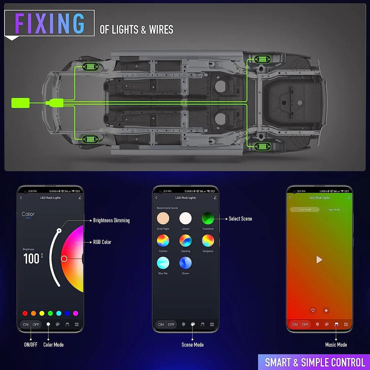 Mroace Waterproof RGB LED Car Strobe Light Kit