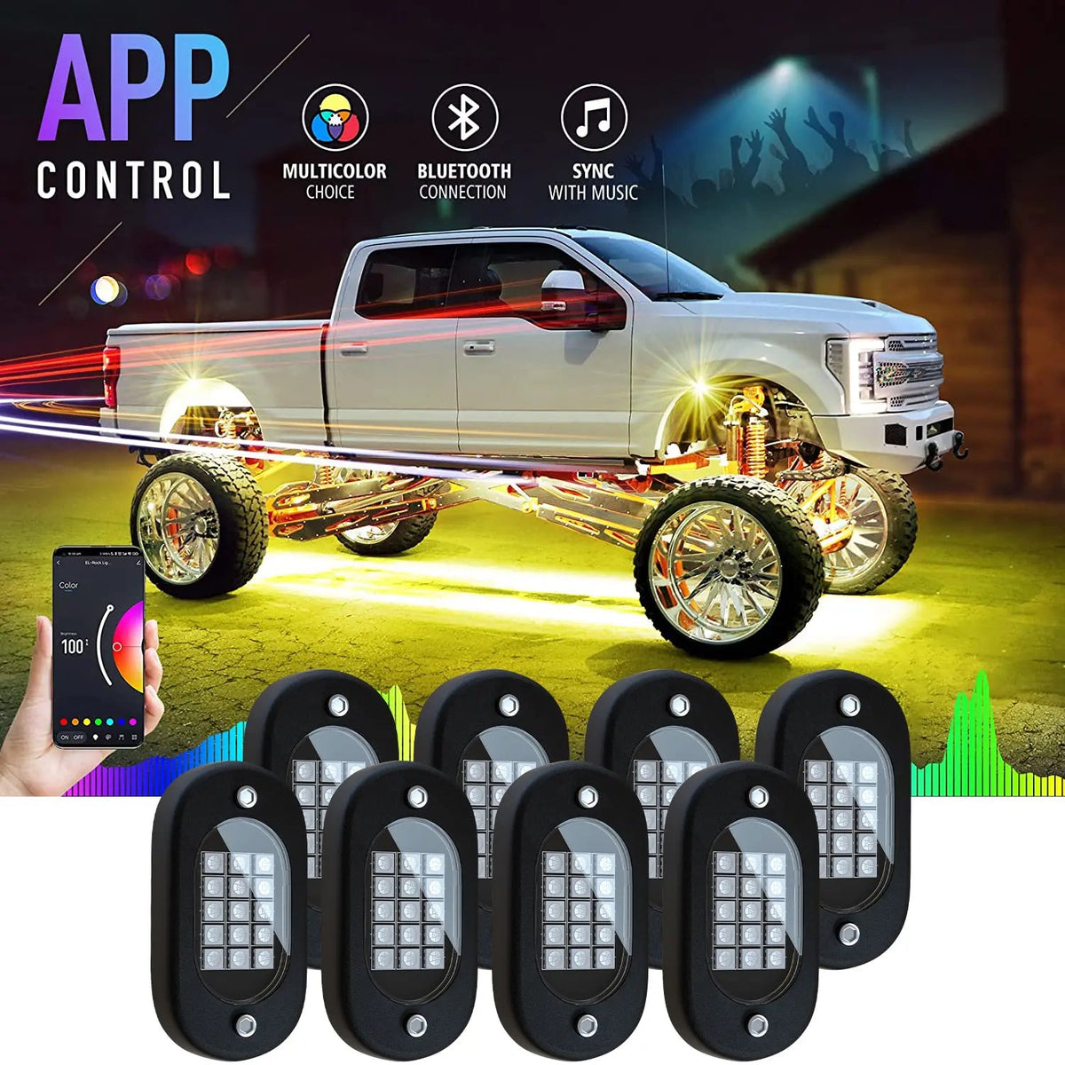 Mroace Waterproof RGB LED Car Strobe Light Kit