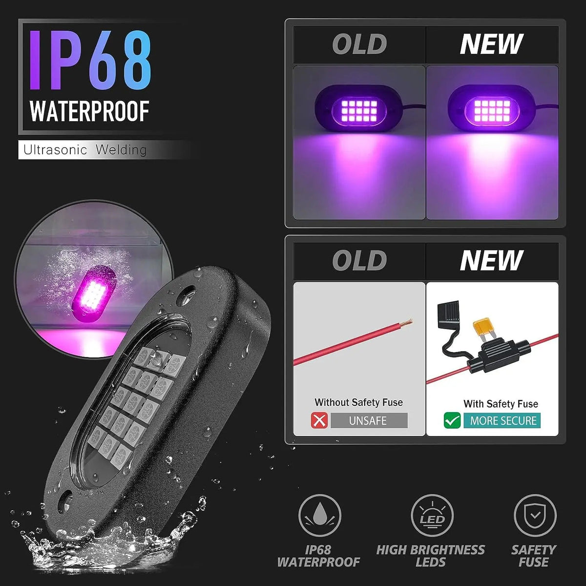 Mroace Waterproof RGB LED Car Strobe Light Kit