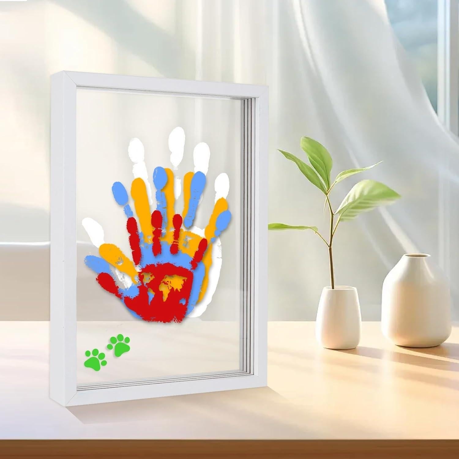 Mroace Wooden Transparent DIY Family Handprint Photo Frame Set