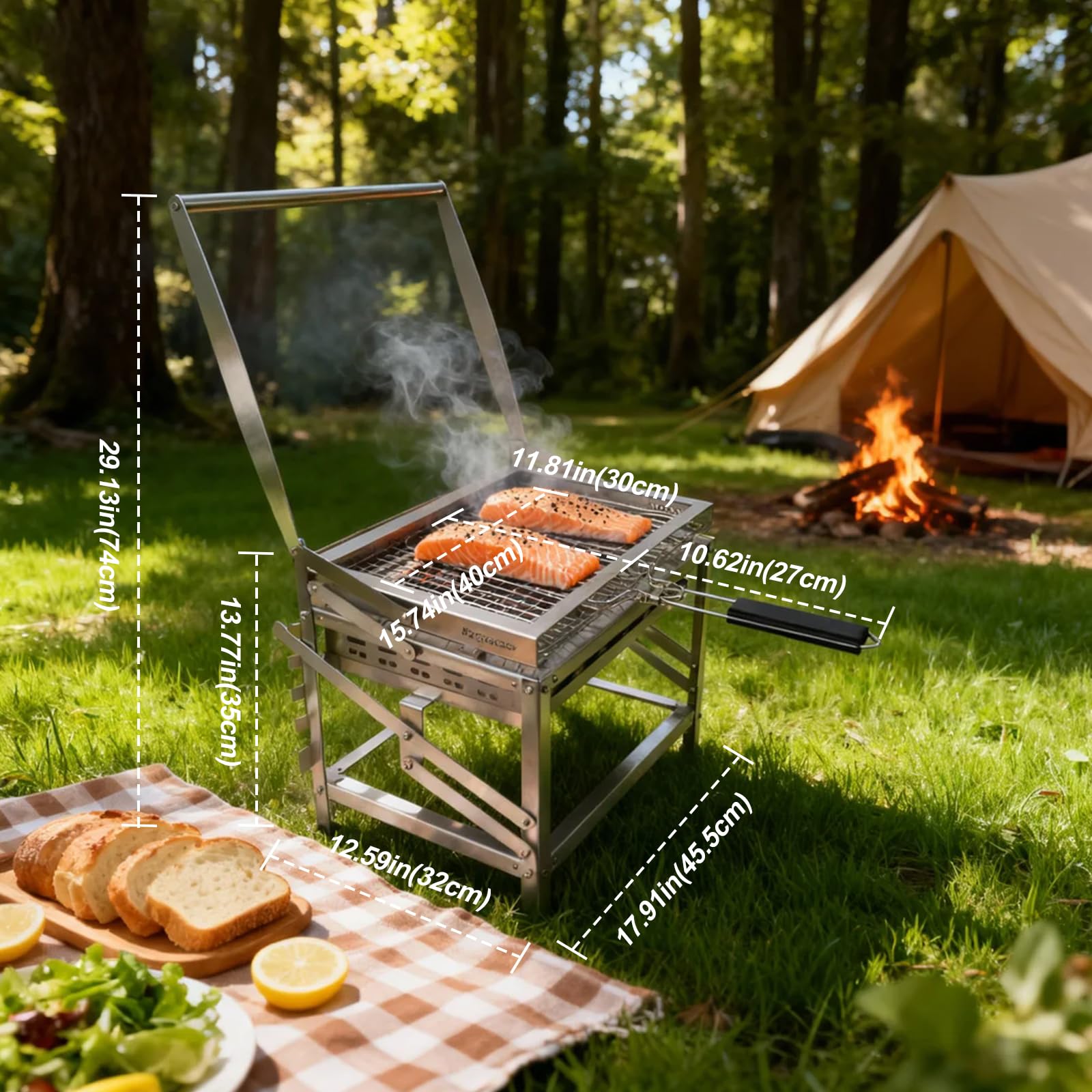 Mroace Portable Multi-Function Adjustable Charcoal Grill for Outdoor BBQ