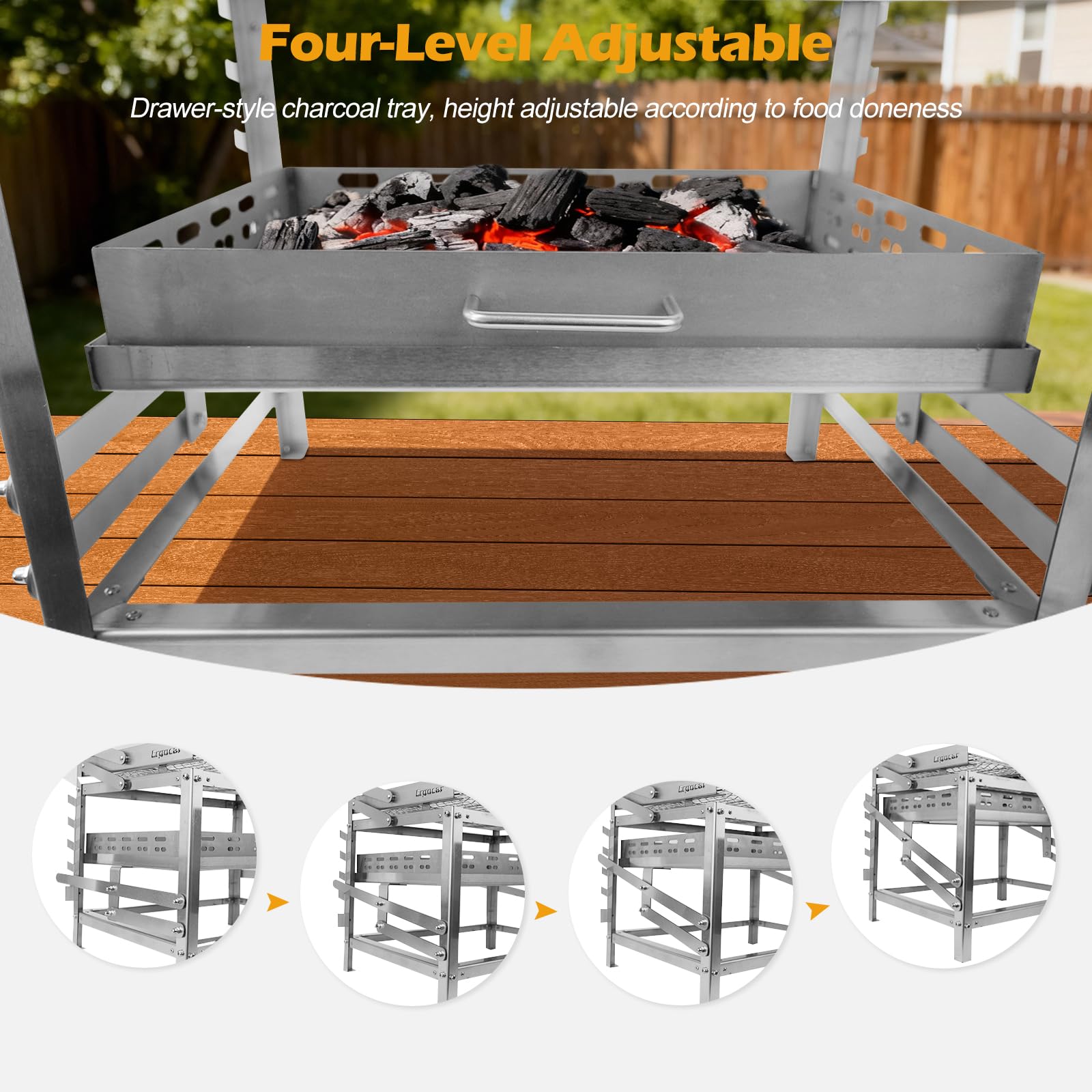 Mroace Portable Multi-Function Adjustable Charcoal Grill for Outdoor BBQ