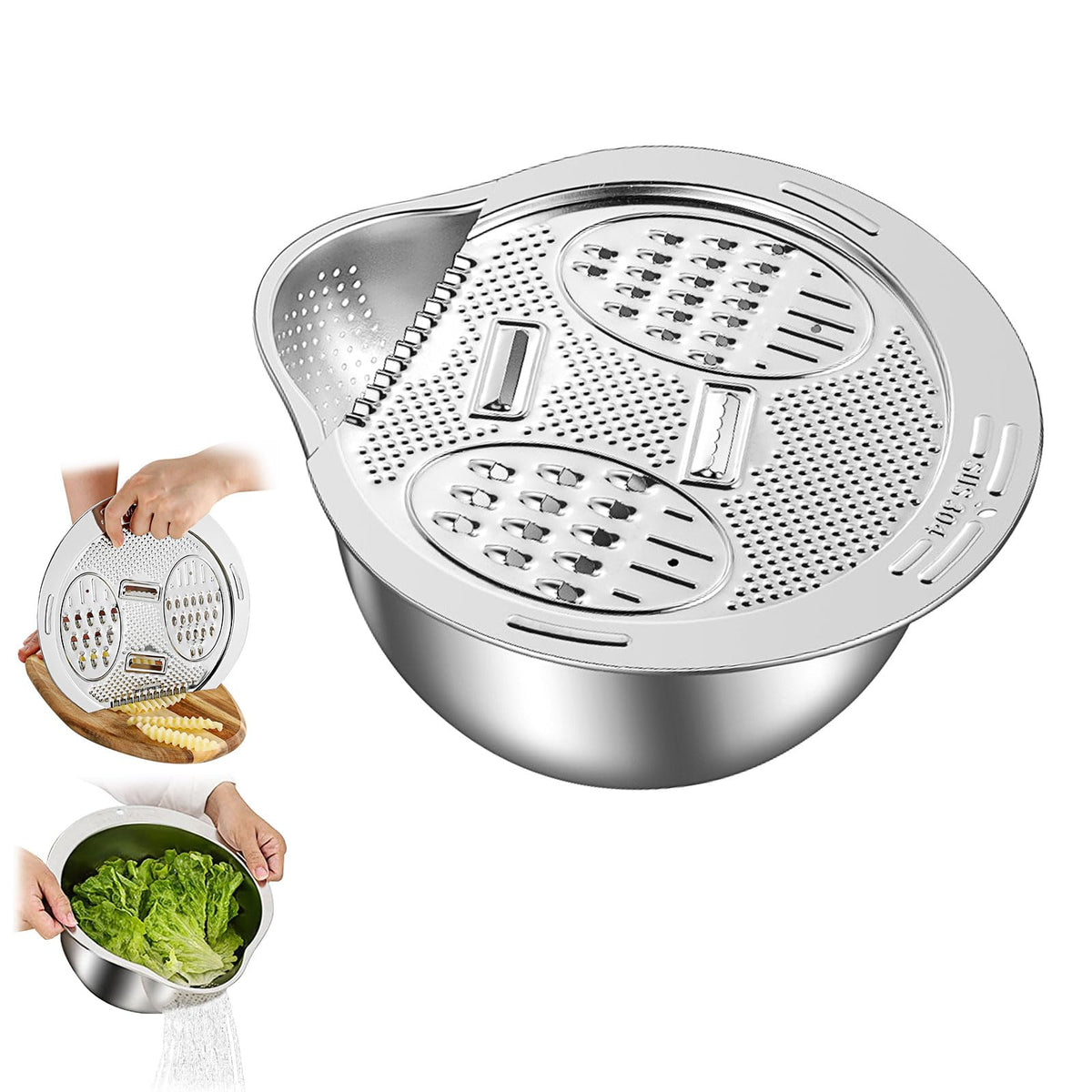 Mroace Stainless Steel Rice Washer Strainer Bowl