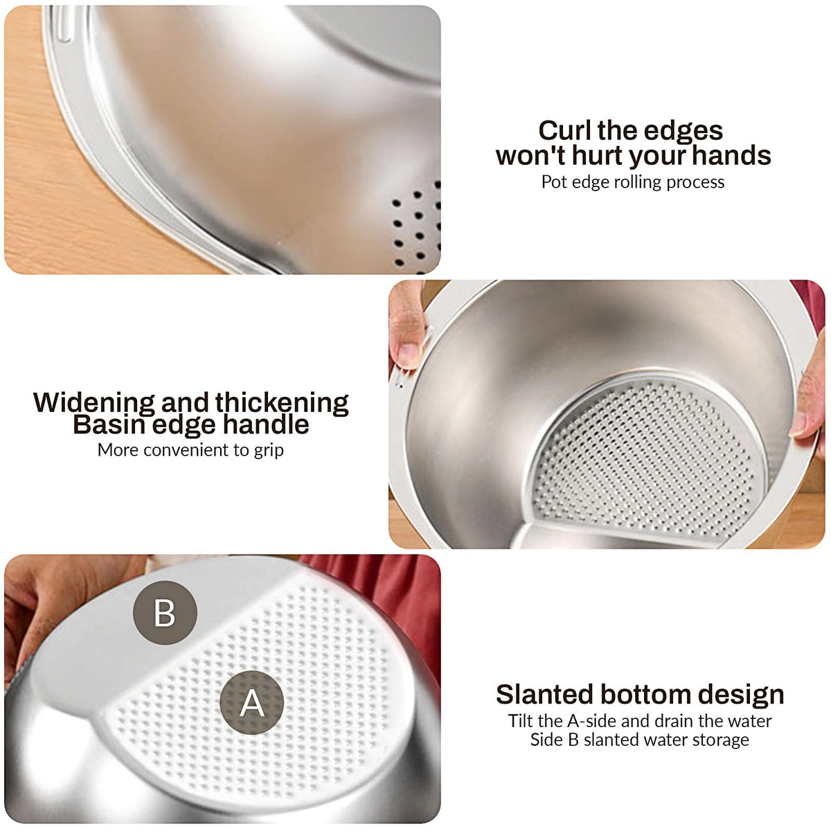 Mroace Stainless Steel Rice Washer Strainer Bowl