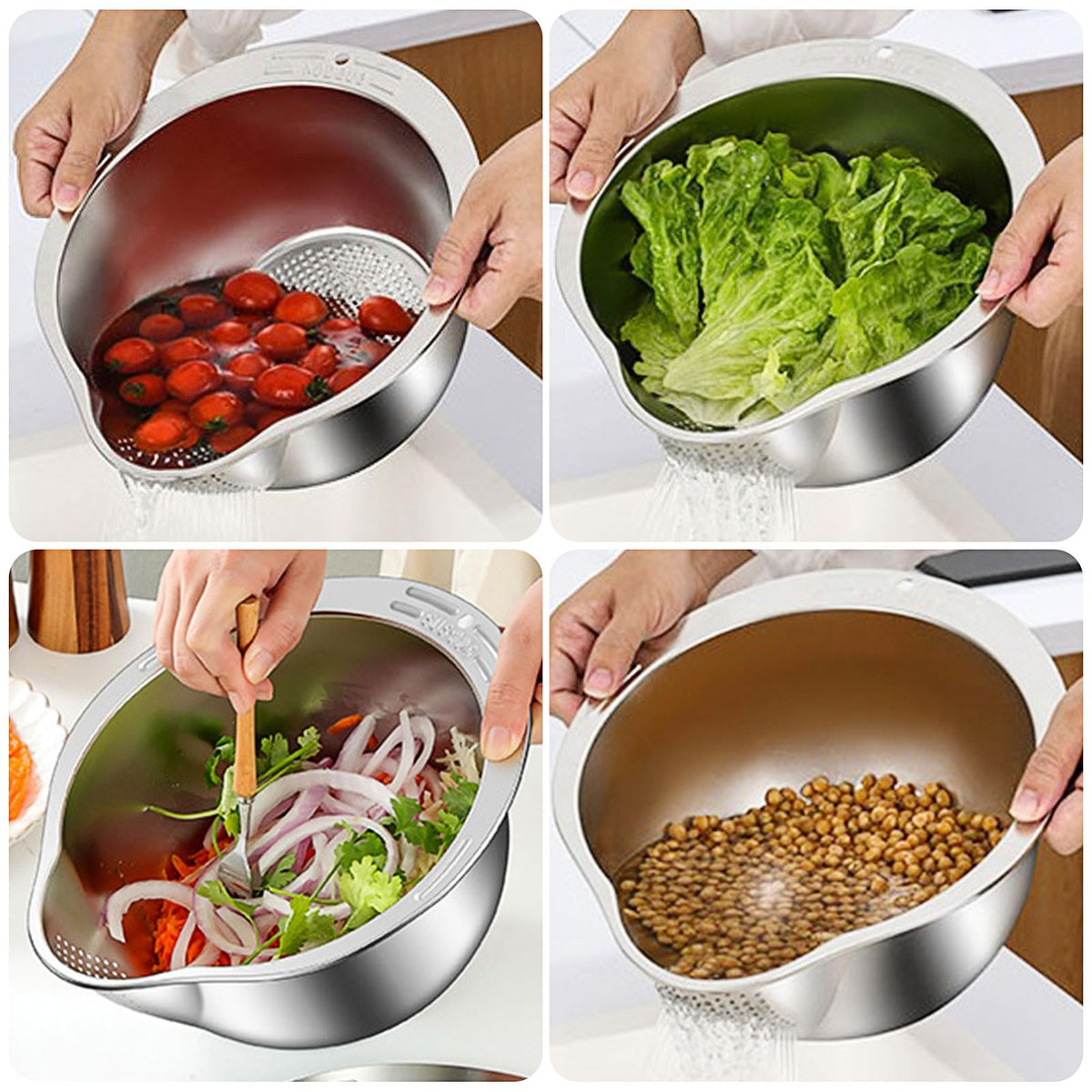 Mroace Stainless Steel Rice Washer Strainer Bowl